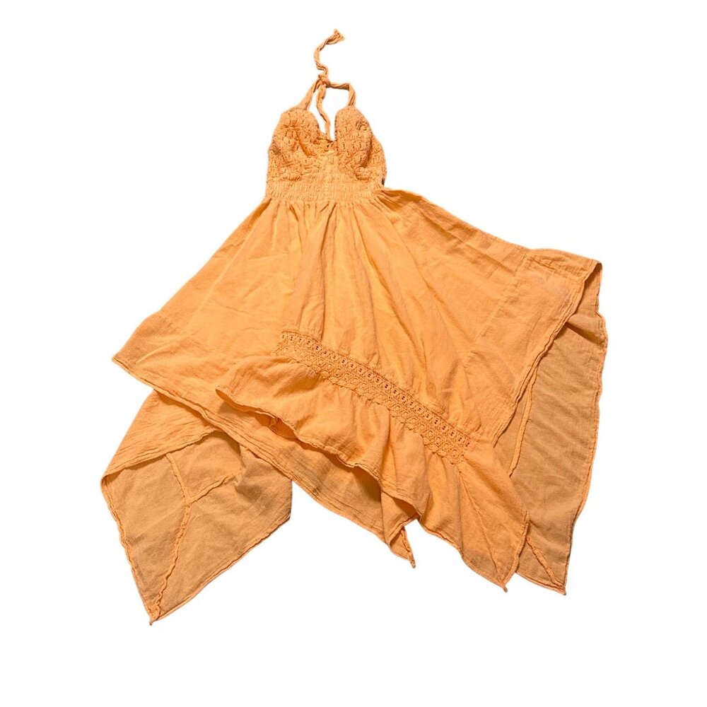 Orange Halter Dress Crochet Embroidered Boho Summer Resort Vacation Beach Vibes - Picture 7 of 8